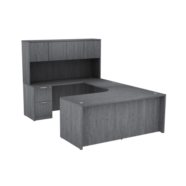 Classic Laminate U Extended Worksurface Desk w/Hutch Full Pedestals 71" x 102" Footprint