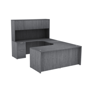 Classic Laminate U Desk with Extended Worksurface on Desk and Credenza  w/Hutch Full Pedestals 71" x 96" Footprint