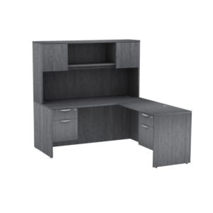 Classic Laminate L Desk with Extended Worksurface  w/Hutch 3/4 Pedestals 71" x 71" Footprint