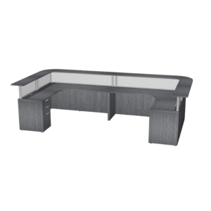 Borders+ U Reception Desk  with Extended Worksurfaces Full Double Pedestal 141" x 71" Footprint